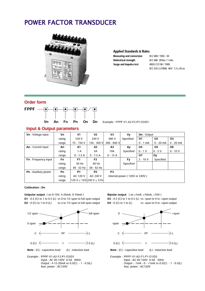 1p2w/1p3w/3p3w /3p4w Fp High Reliability Power Factor Transducer (HPU-FP01)
