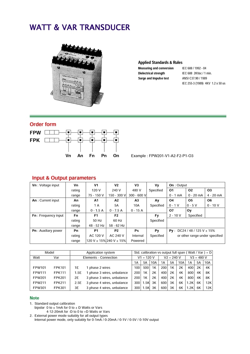 Fp-Watt & Var Transducer