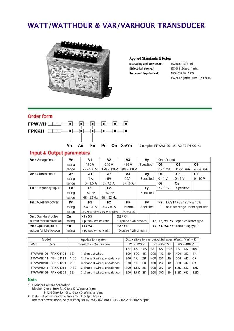 Fp-Watt Varhout&Var-Varhour Transducer