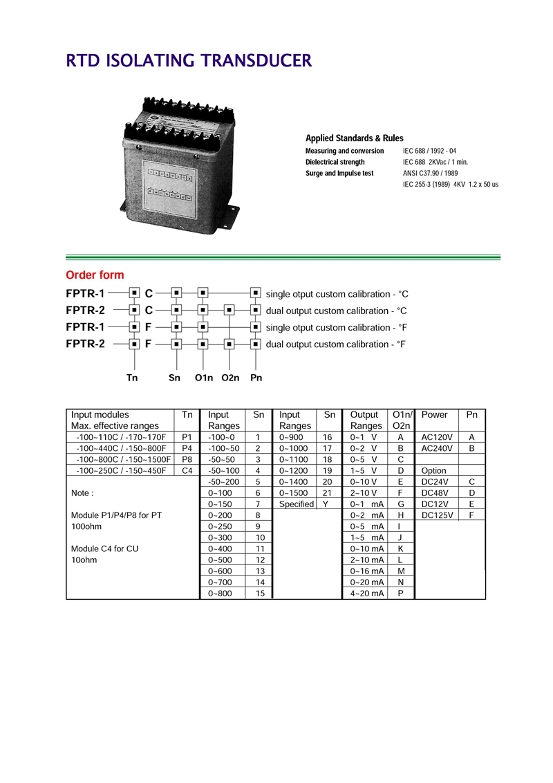 Fp-Rtd Isolating Power Transducer