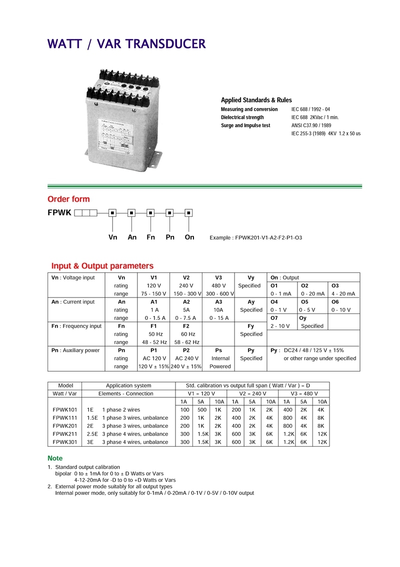 Fp-Watt / Var Transducer